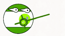 a cartoon drawing of a green ball with a blue bird in the middle