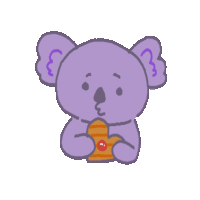 a purple koala bear is holding a heart shaped cookie