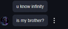 u know infinity is my brother is written on a dark background