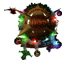 a u.s. marines logo is decorated with christmas lights