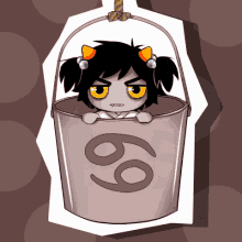 a cartoon character in a bucket with the number 69