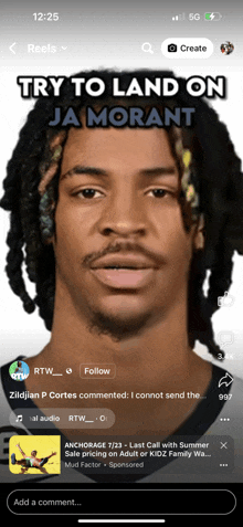 a phone screen shows a video of a man with dreadlocks titled try to land on ja morant