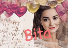 a picture of a woman with balloons and the word bita