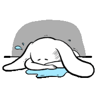 a cartoon drawing of a rabbit laying on the floor with tears running down its face .