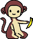 a cartoon monkey is holding a banana in its paw .