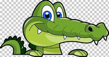 a cartoon crocodile with blue eyes is smiling and looking at the camera on a transparent background .