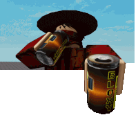 a cartoon character is drinking from a can of 4x4 power