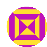 a purple and yellow circle with a yellow square in the center