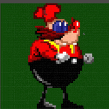 a pixel art of a cartoon character with a red hat and sunglasses