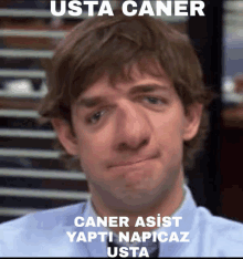 a man with a big nose and the words usta caner caner assist yapti napicaz usta