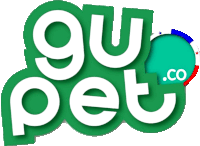 a green and white logo that says gu pet.co