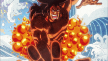 a cartoon drawing of a man with a huge fist surrounded by flames