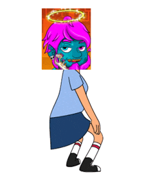 a cartoon of a girl with a halo around her head