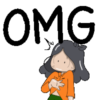 a cartoon of a girl with the word omg behind her