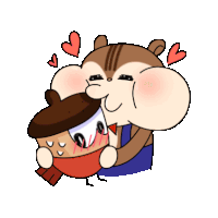 a cartoon chipmunk kissing another chipmunk with hearts around them