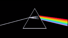 a triangle with a rainbow coming out of it on a black background