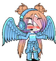 a girl with wings wearing headphones and a microphone