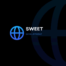 a logo for sweet development with a blue globe