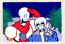 a drawing of papyrus and sans taking a selfie together