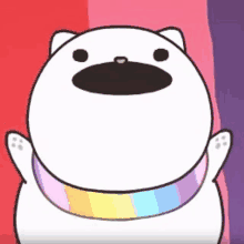 a cartoon character with a rainbow scarf around his neck