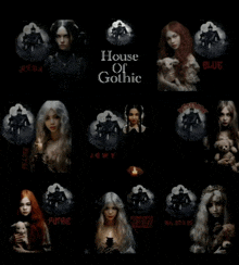 a poster for the house of gothic features a collage of images