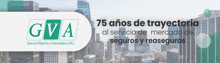 a banner for gva shows a city skyline and says 75 anos de trayectoria