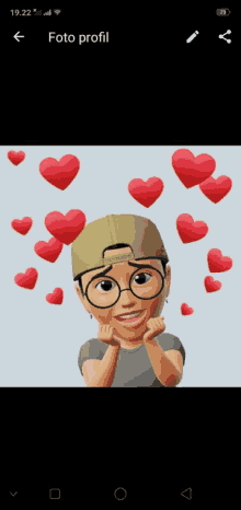 a picture of a cartoon character with hearts around him and the words foto profil at the bottom