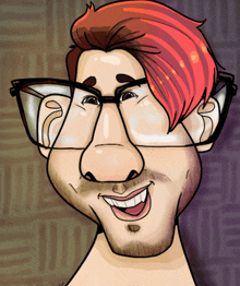 a cartoon of a man with glasses and red hair