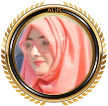 a picture of a woman wearing a hijab and glasses with ace written on it