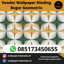 a poster for vendor wallpaper dinding bogor geometris with a contact number