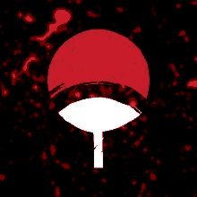 a red circle with a white circle in the middle on a black background with red spots .