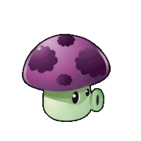 a cartoon mushroom with purple clouds on it