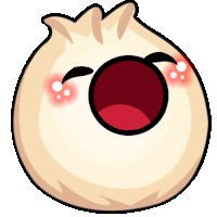 a cartoon drawing of a dumpling with a red mouth