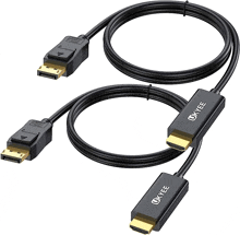 a pair of okyee displayport to hdmi cables on a white background