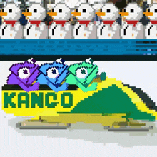 a pixel art of a snowmobile with kanco written on the side