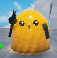 a yellow cartoon character with a gun and a knife