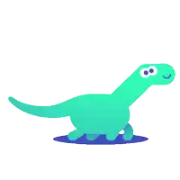 a cartoon illustration of a green dinosaur with big eyes and a long neck