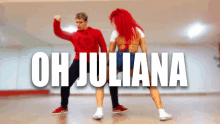 a man and a woman are dancing with the words oh juliana behind them