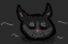 a pixel art drawing of a black cat 's head