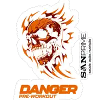 a logo for danger pre-workout with a skull