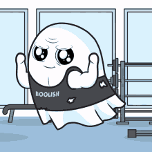 a cartoon ghost wearing a shirt that says boolish on it