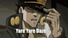 a cartoon character with the words yare yare daze written below him