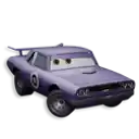 a purple car from the movie cars with a number 10 on the side .