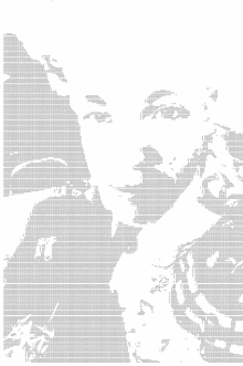 a black and white image of a woman 's face with a grid pattern