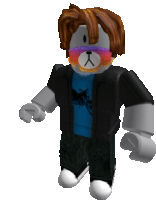 a roblox character wearing sunglasses and a blue shirt with a cat on it