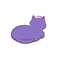 a drawing of a purple cat with a pink ball on its head