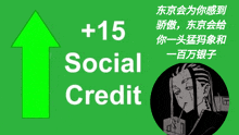 a green background with a green arrow pointing up and the words social credit