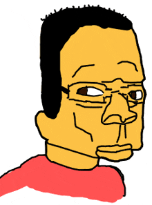 a drawing of a man with glasses and a red shirt