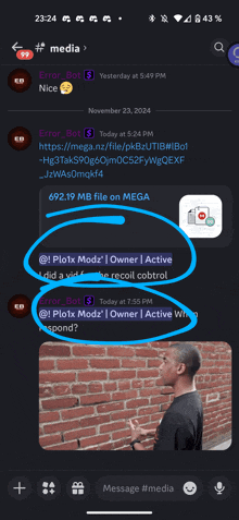 a screenshot of a discord chat with error bot s