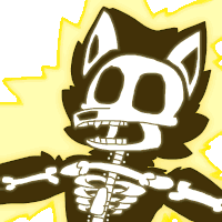 a drawing of a cat with a skeleton behind it